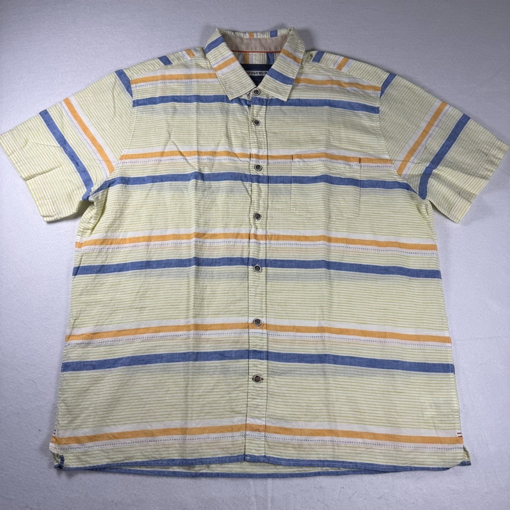 32 Bar Blues‎ Men’s XL Linen Cotton Striped Short Sleeve Shirt - Picture 2 of 10